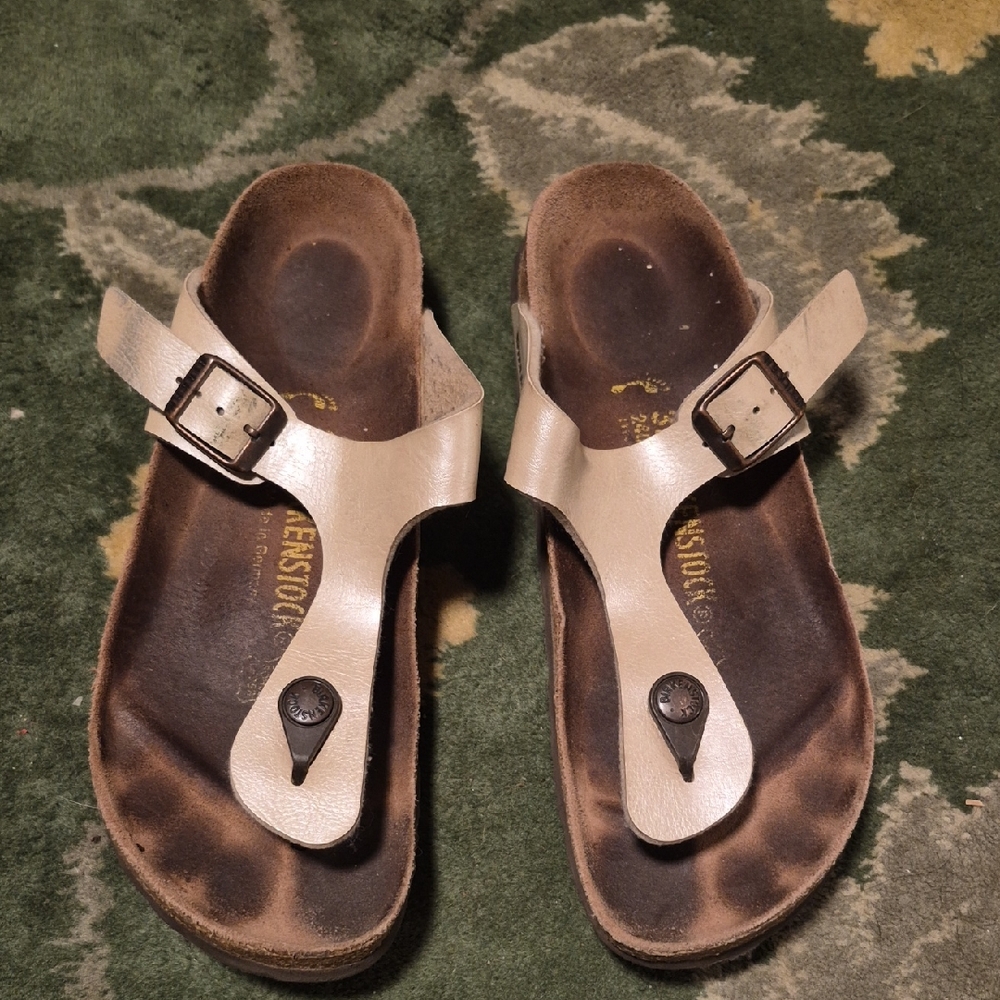 Birkenstock Light Tan Thong Sandals with Buckle